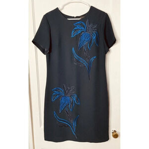 Banana Republic Womens Sz 10 T Shirt Dress Black Blue Floral Short Sleeve Zip-up